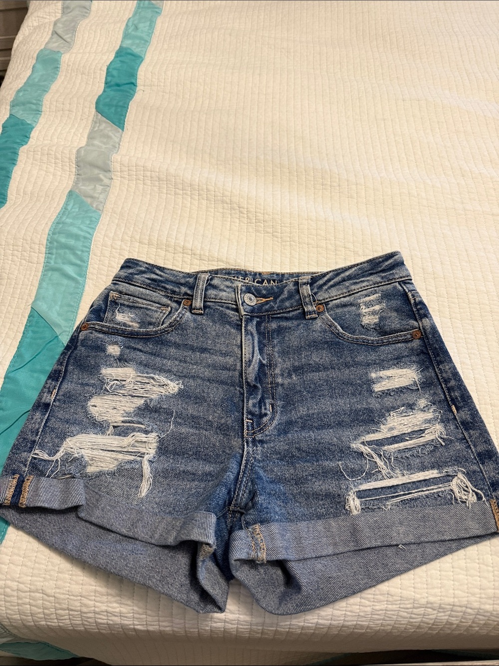 American Eagle Outfitters Distressed Dark Blue Denim Shorts